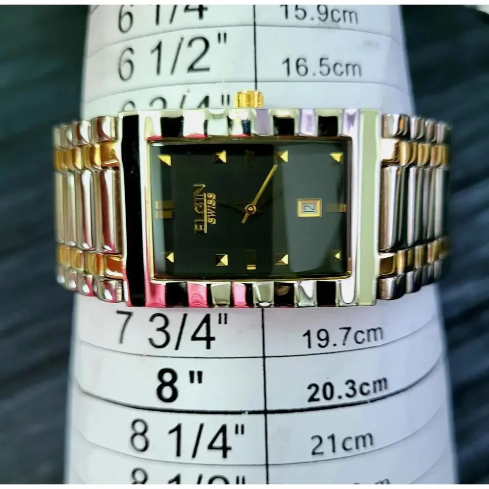Very Rare Vintage Elgin Swiss‎  2 Tone Mens Retro Tank Watch